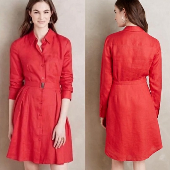 Anthropologie HD in Paris Laila red linen dress - Picture 4 of 8